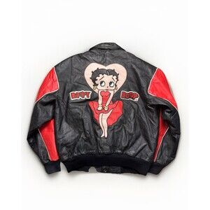 VTG 90s L Betty Boop American Toons By Excelled Leather Jacket Varsity Bomber
